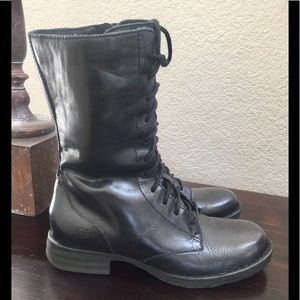 Born Black Leather Combat Boots Side Zipper